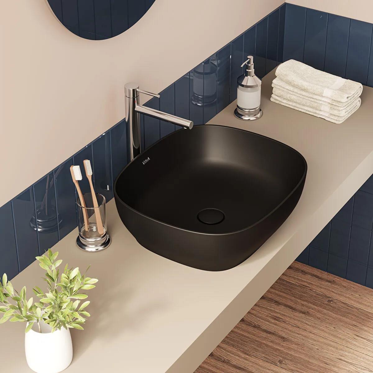 Vitra Lavabo, Outline, Kare, Çanak, 48 cm, Mat Siyah, 5994B483-0016  (sadece istanbul teslimat için uygundur )VitrA5994B483-0016Çanak Lavabo
