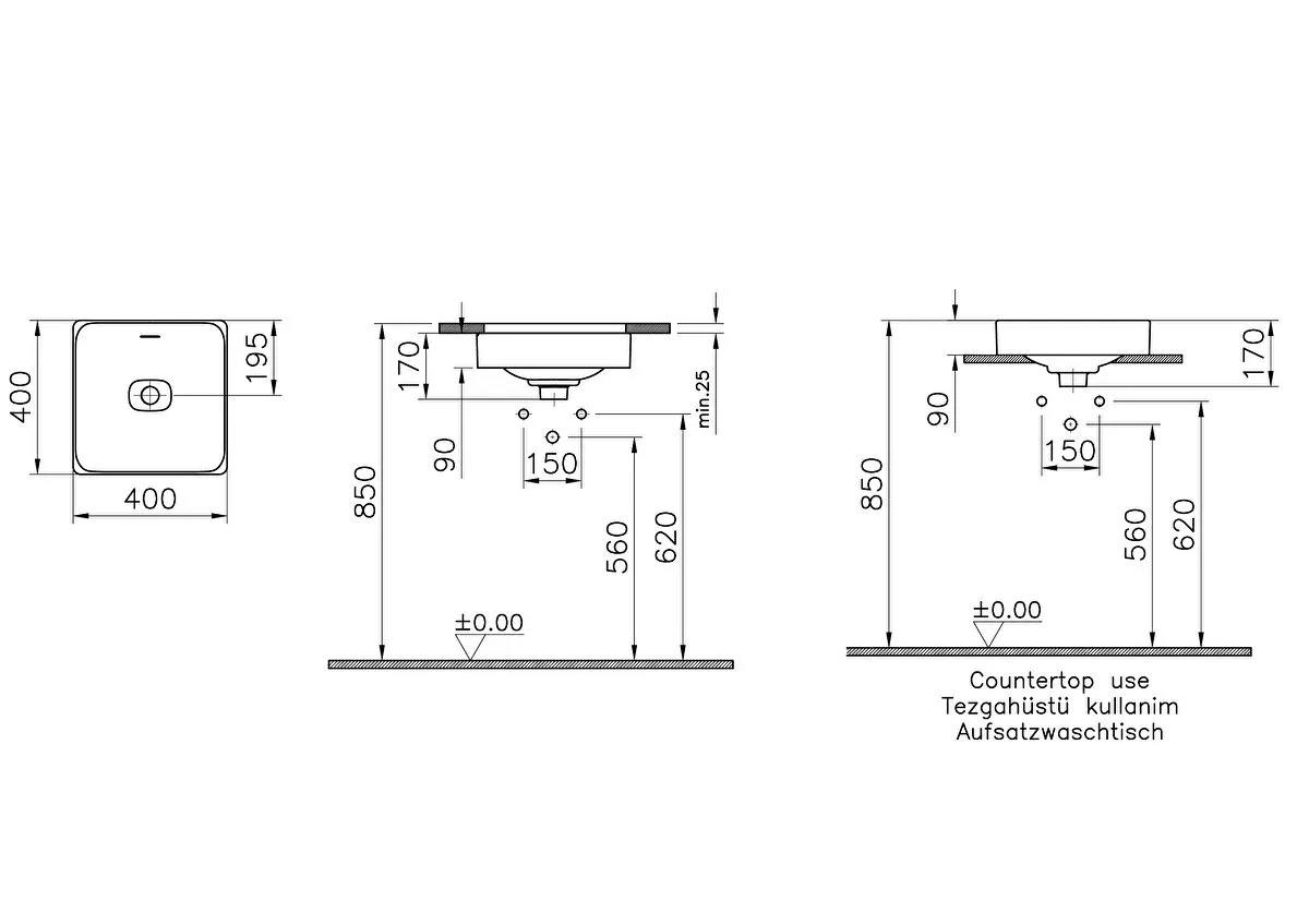 Vitra Metropole Kare Çanak Lavabo, 40 cm, 7533B003-0673VitrA7533B003-0673Çanak Lavabo