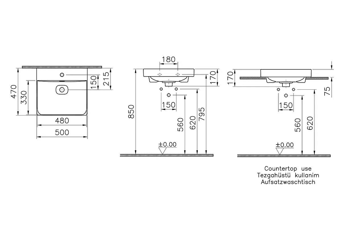 Vitra Metropole Lavabo, 50 cm, 7525B003-0001VitrA7525B003-0001Standart Lavabo
