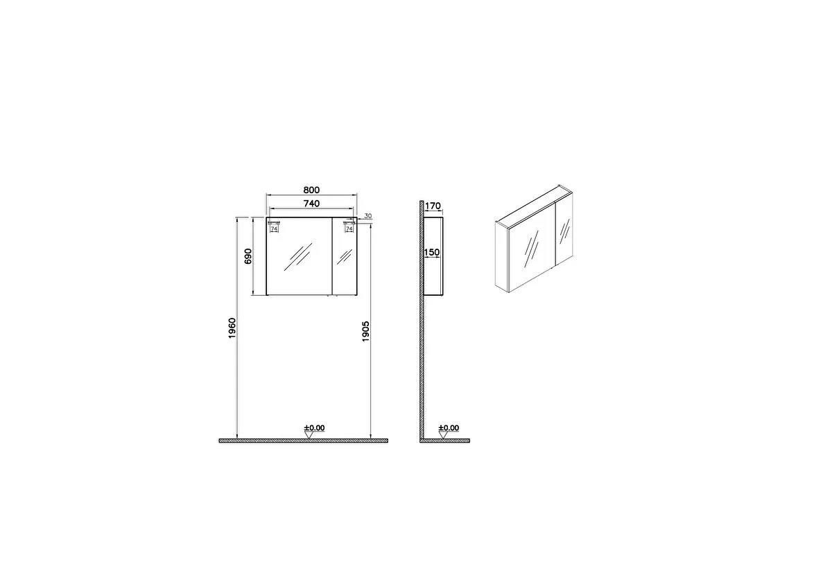 Vitra Mia Asimetrik Dolaplı Ayna, 80 cm, Parlak Antrasit 67705VitrA67705Ayna Ve Dolaplı Aynalar