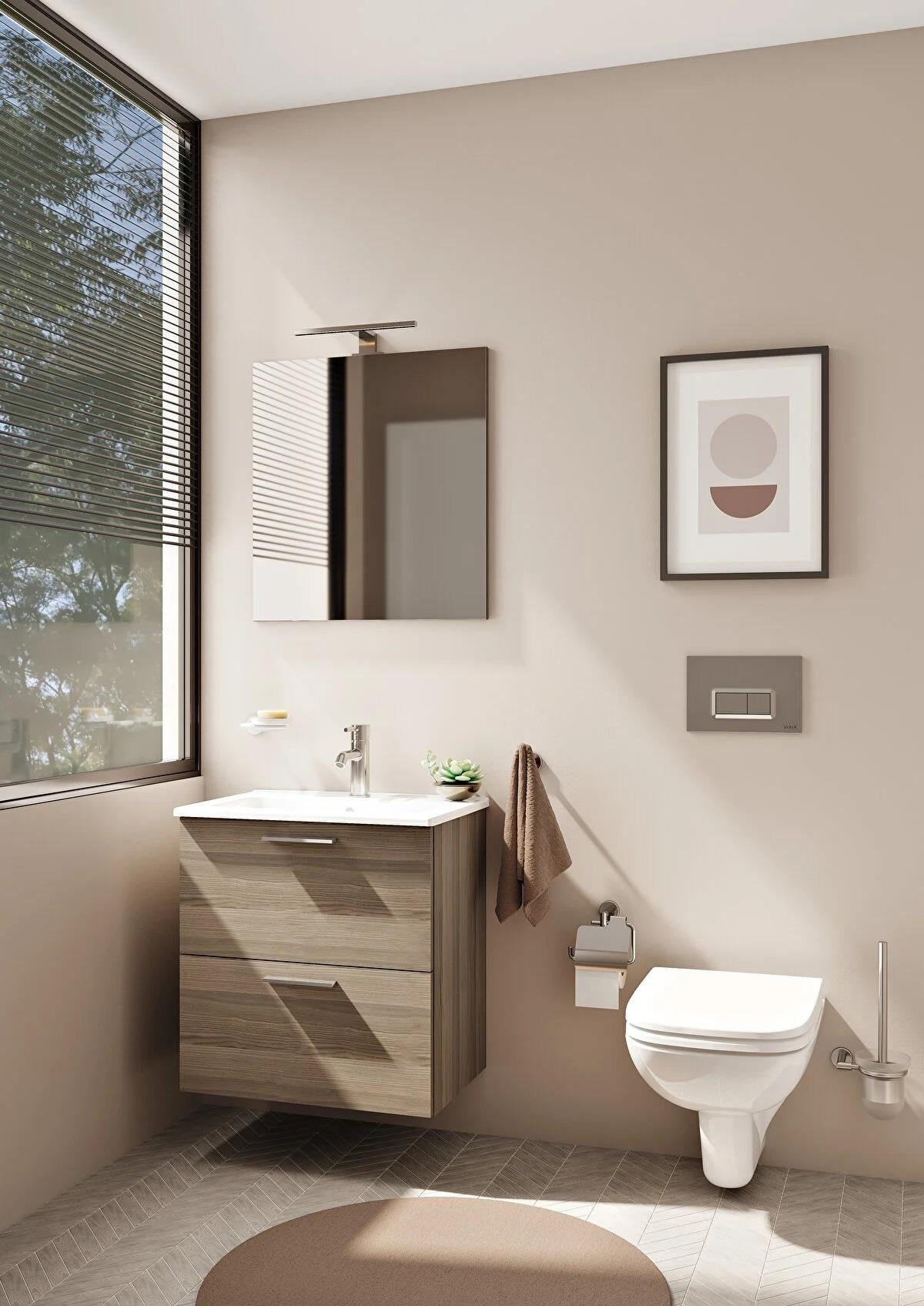 Vitra Mia Demonte Set, 60 Cm, Çekmeceli, (Lavabo Dolabı, Aydınlatmalı Ayna), Cordoba 75103VitrA75103Banyo Dolabı Takımı