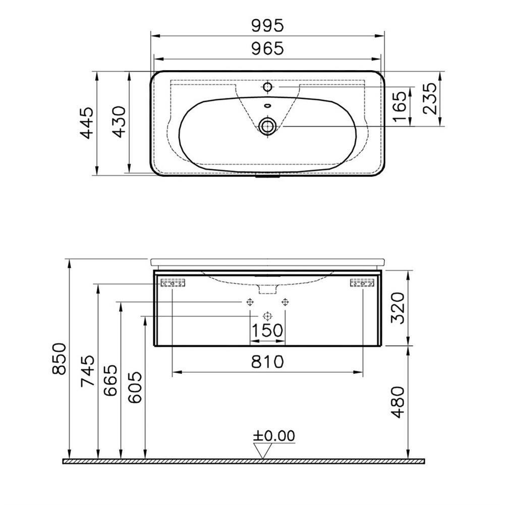 Vitra Nest Trendy Tek Çekmeceli Lavabo Dolabı, 100 Cm, Parlak Beyaz (Lavabo Dahil) 56439VitrA56439Lavabo Dolabı
