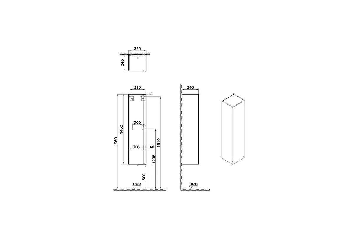 Vitra Nuo Boy Dolabı 35 cm Kapaklı Parlak Beyaz (D) 67698VitrA67698Banyo Boy Dolabı Modelleri 