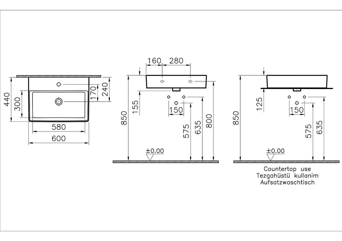 Vitra Nuo Dikdörtgen Lavabo, 60 cm, 7432B003-0041 VitrA7432B003-0041Standart Lavabo