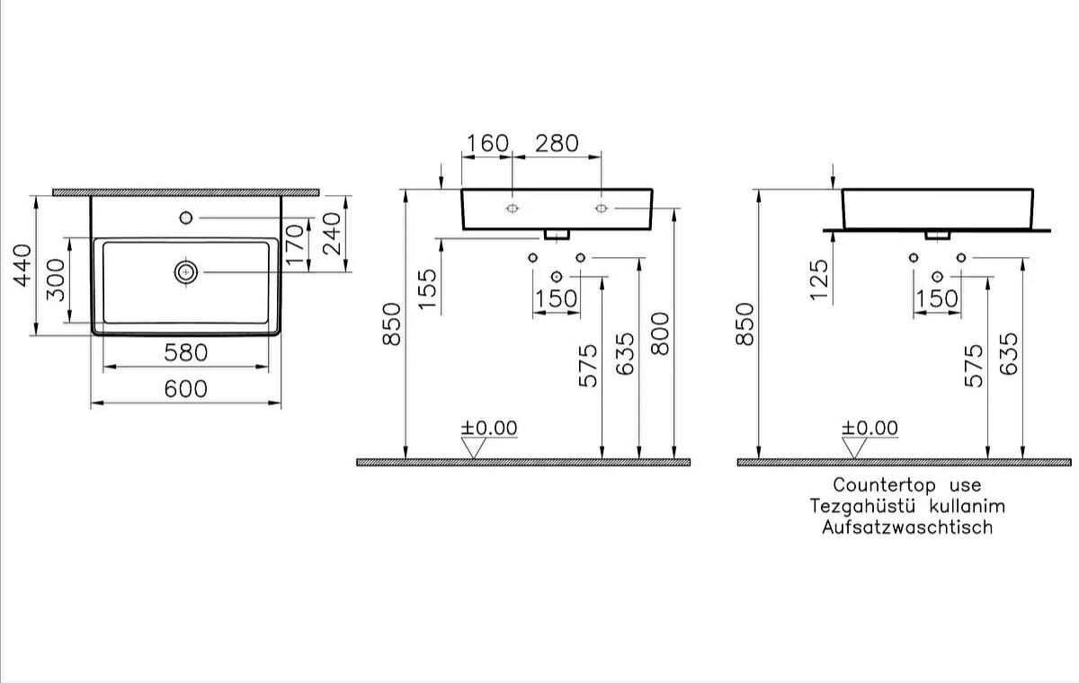 Vitra Nuo Dikdörtgen Lavabo, 60 cm, 7432B003-0001VitrA7432B003-0001Standart Lavabo