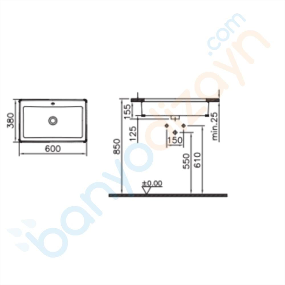 Vitra Nuo Tezgah Altı Lavabo, 60 cm, 7434B003-1083 VitrA7434B003-1083Tezgah Altı Lavabo