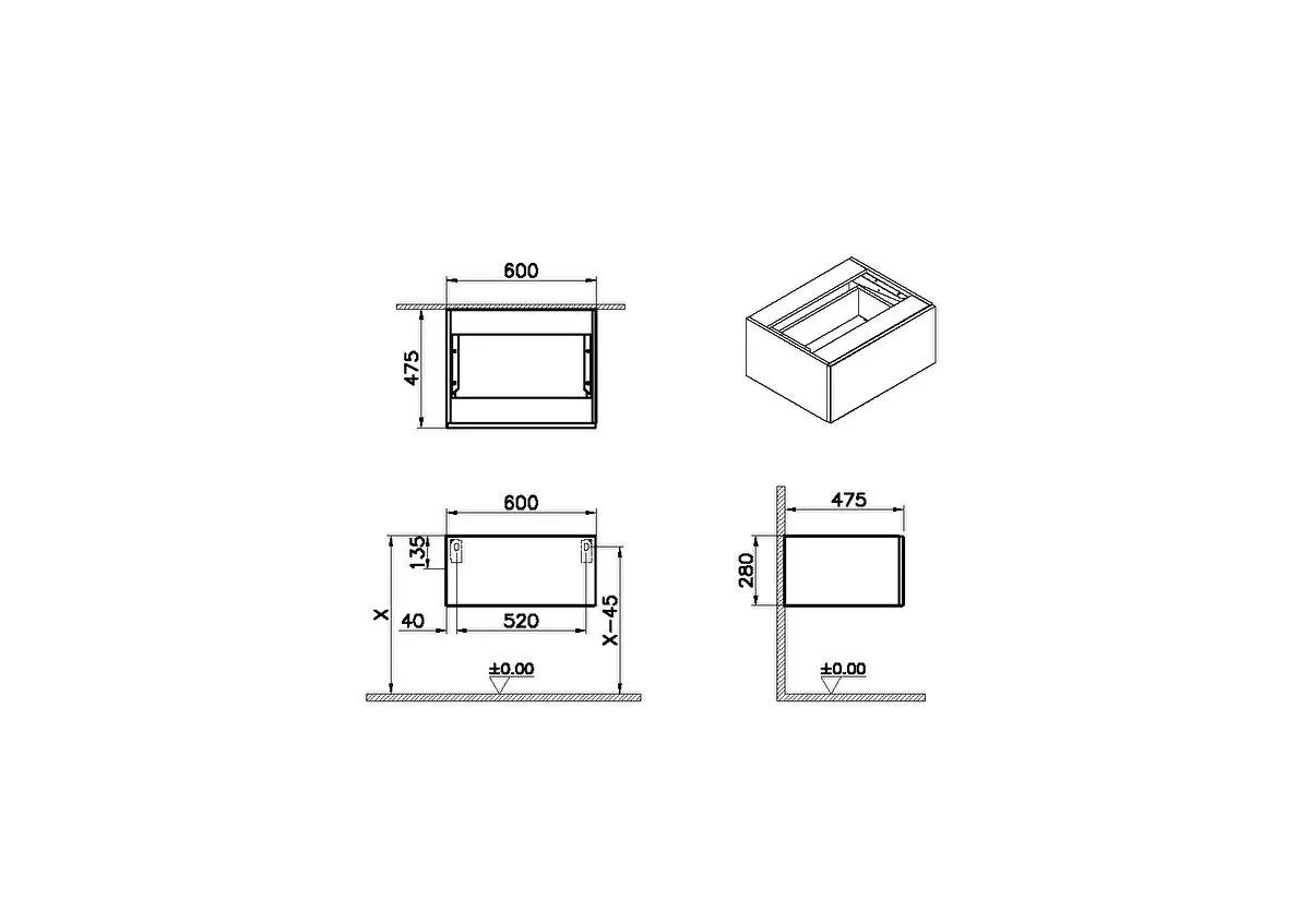 Vitra Origin Çekmeceli Orta Ünite, 60 cm, Açık Meşe, 65700 VitrA65700Banyo Dolabı Takımı