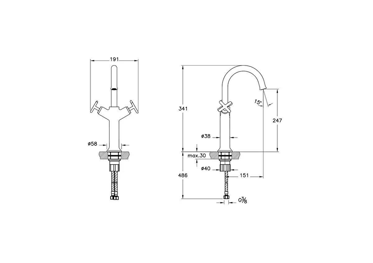 Vitra Origin Classic Tezgah Üstü Lavabo Bataryası (Çift Kumandalı) A42886 VitrAA42886Lavabo Bataryaları