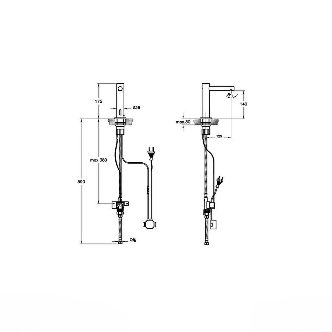 Vitra Origin Fotoselli Lavabo Bataryası ( Çift Su Girişli-Elektirikli ),Fırçalı Nikel A4721334VitrAA4721334Fotoselli Lavabo Bataryaları