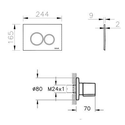 Vitra Origin Kumanda Paneli Seti (Kumanda Paneli + Stop Valf Sıva Üstü Grubu), Parlak KromVitrA800-2033Kumanda Paneli