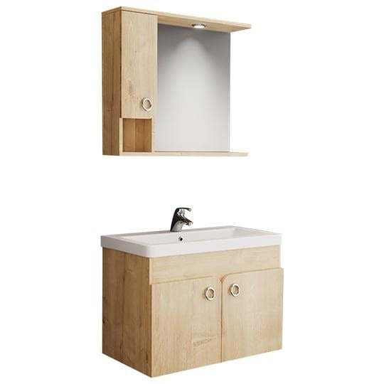 Vitra Quadrum Banyo Dolabı Seti, 80 cm, Kapaklı, (Dolaplı Ayna Dahil), Altın Meşe 69621VitrA69621Banyo Dolabı Takımı
