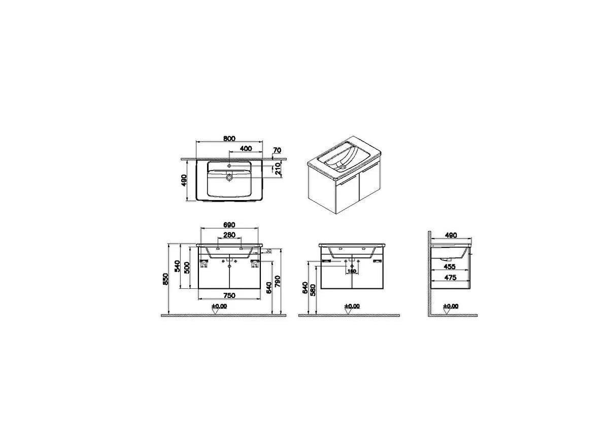 Vitra Quadrum Set Lavabo Dolabı Asma Ayna Kapaklı 80Cm Parlak Beyaz 69619VitrA69619Banyo Dolabı Takımı