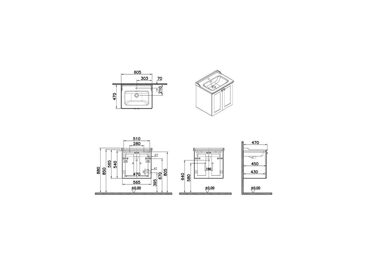 Vitra Root Classic Kapaklı Lavabo Dolabı 60 Cm Mat Beyaz (Klasik Lavabo Dahil) 68701VitrA68701Lavabo Dolabı