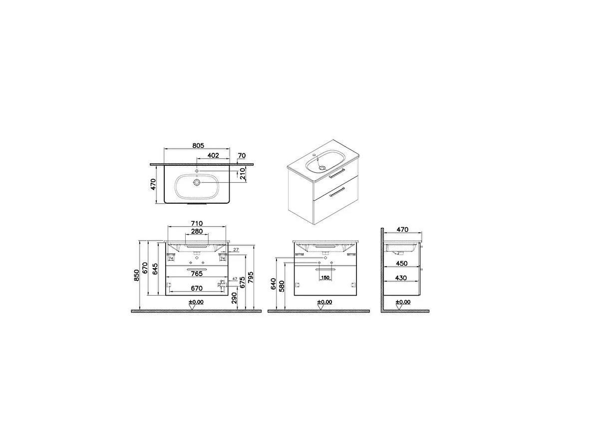 Vitra Root Flat İki Çekmeceli Lavabo Dolabı 80 Cm Parlak Sahra Beji (Yuvarlak Lavabo Dahil) 66309VitrA66309Lavabo Dolabı