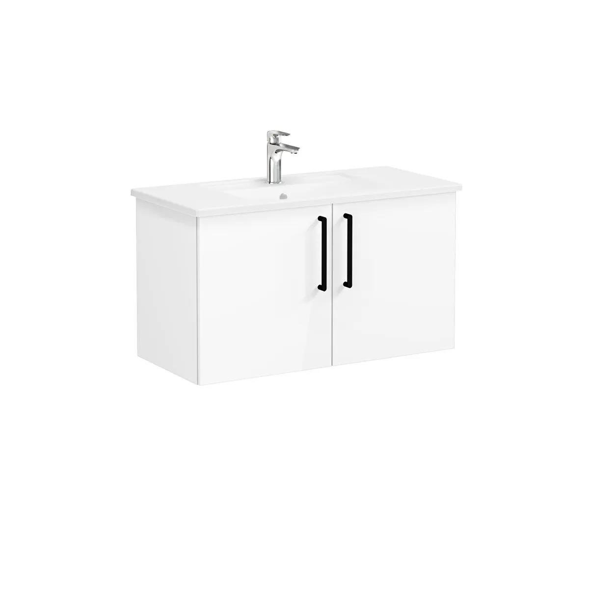Vitra Root Flat Kapaklı Lavabo Dolabı, 100 cm, Parlak Beyaz (Köşeli Lavabo Dahil) 66318 VitrA66318Lavabo Dolabı