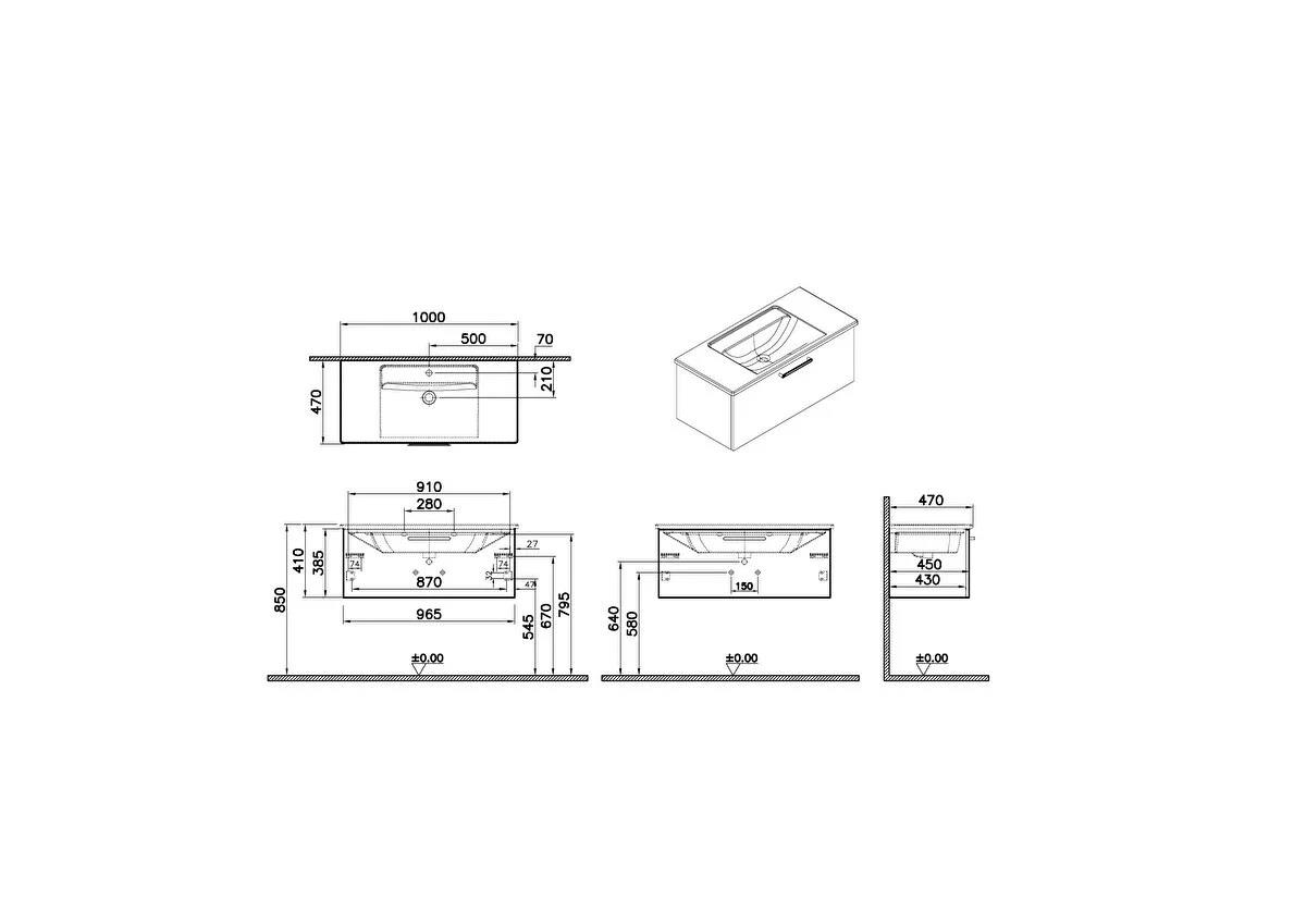 Vitra Root Flat Tek Çekmeceli Lavabo Dolabı 100 Cm Parlak Beyaz (Köşeli Lavabo Dahil) 68238VitrA68238Lavabo Dolabı