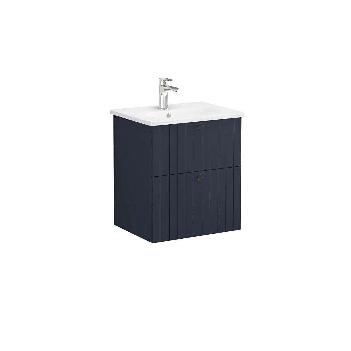 Vitra Root Groove Çift Çekmeceli Lavabo Dolabı 60 Cm Mat Lacivert (Yuvarlak Lavabo Dahil) 69420VitrA69420Lavabo Dolabı