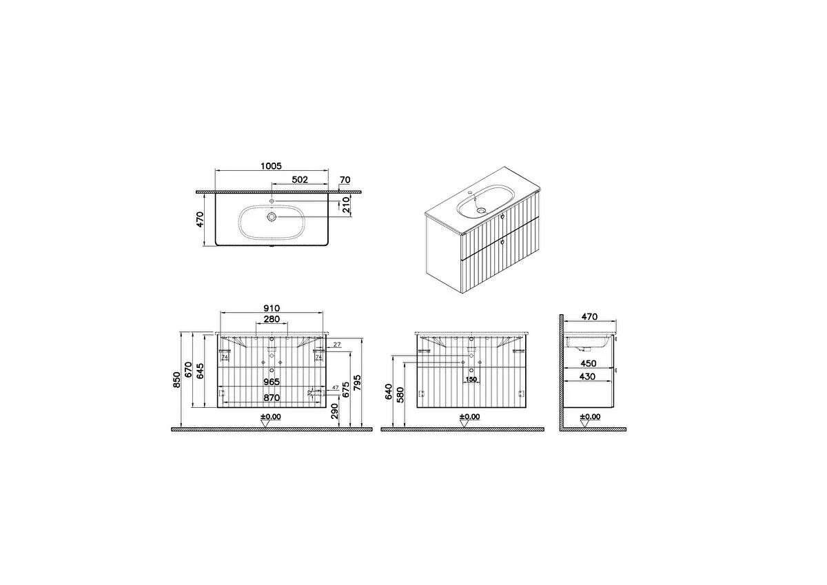 Vitra Root Groove Çift Çekmeceli Lavabo Dolabı 100 Cm Mat Beyaz (Yuvarlak Lavabo Dahil) 69457VitrA69457Lavabo Dolabı