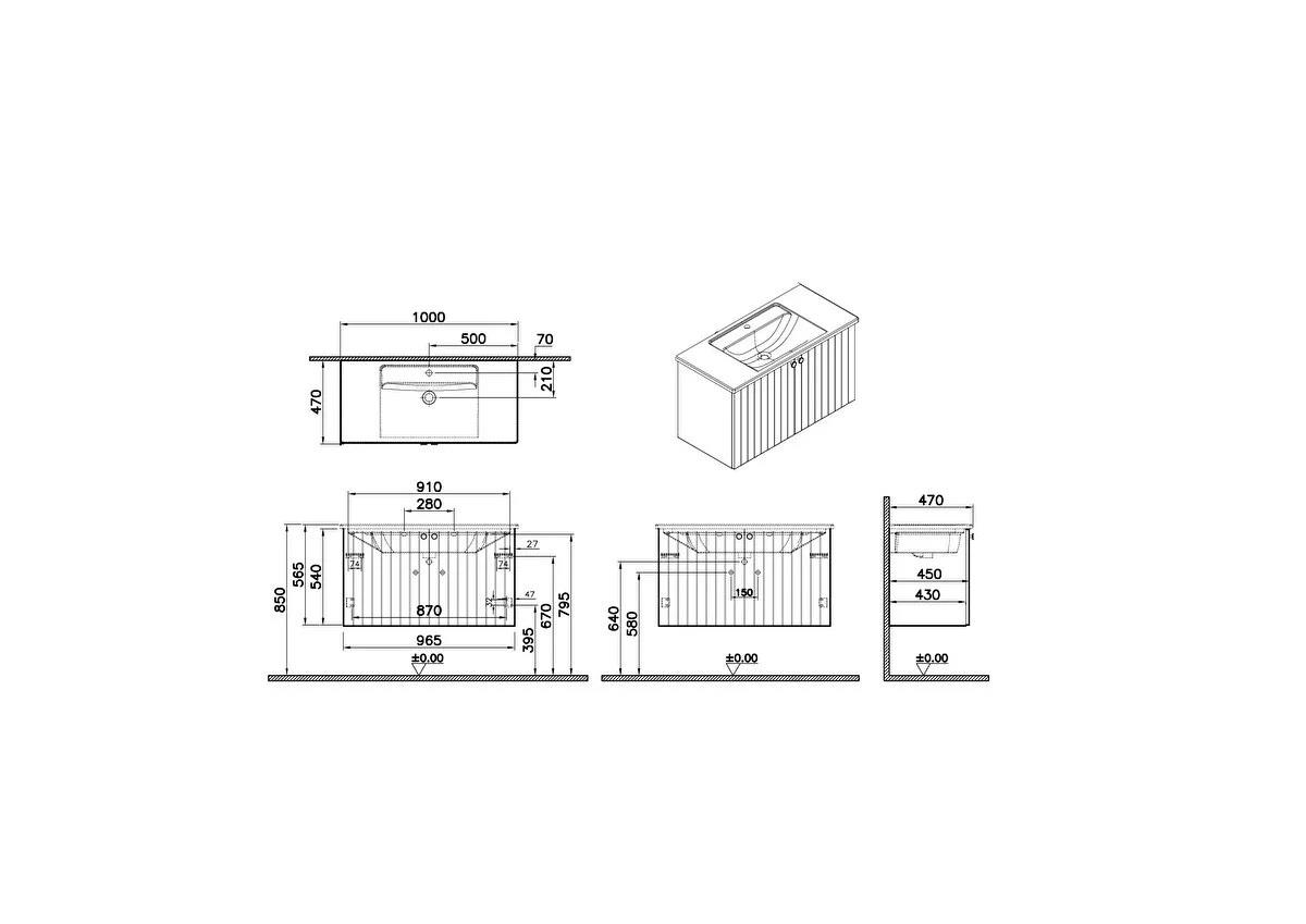 Vitra Root Groove Kapaklı Lavabo Dolabı 100 Cm Mat Beyaz (Köşeli Lavabo Dahil) 69303VitrA69303Lavabo Dolabı