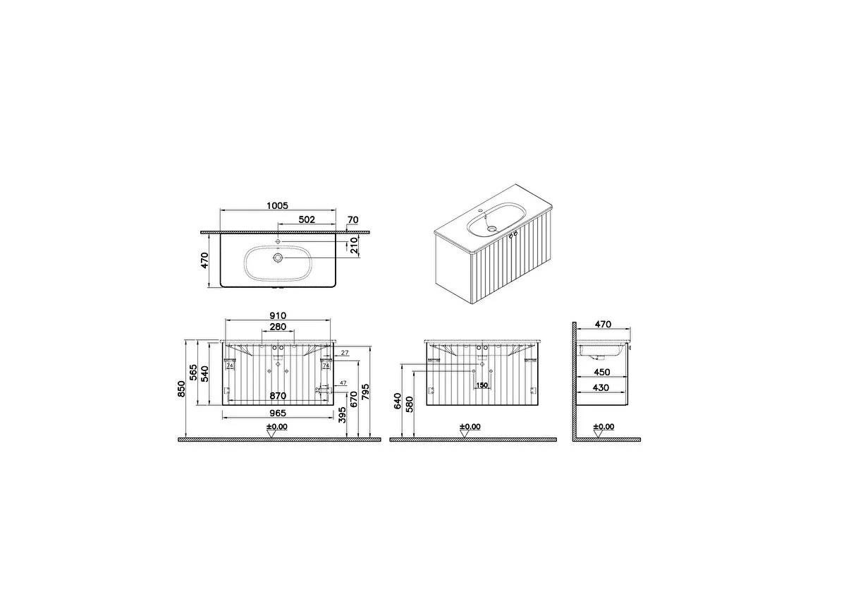 Vitra Root Groove Kapaklı Lavabo Dolabı 100 Cm Mat Retro Yeşil (Yuvarlak Lavabo Dahil) 69316VitrA69316Lavabo Dolabı