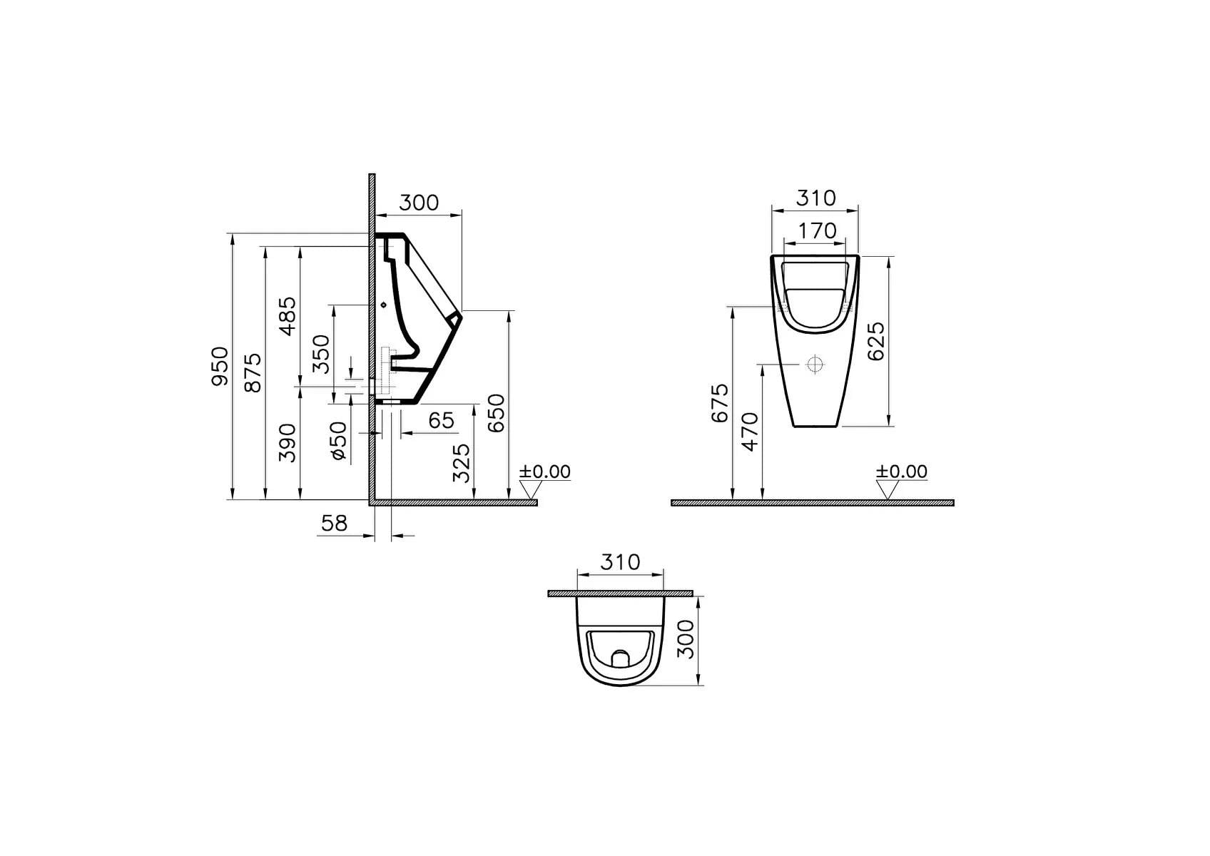 Vitra S20 Arkadan Su Girişli Pisuvar 5462L003-0309VitrA5462L003-0309Pisuvar
