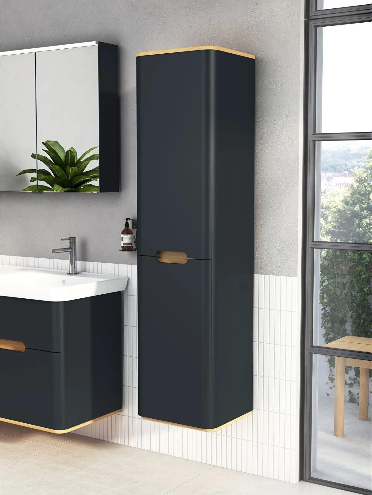 Vitra Sento Ayaksız Boy Dolabı, Sol, Mat Antrasit, 60862 VitrA60862Banyo Boy Dolabı Modelleri 