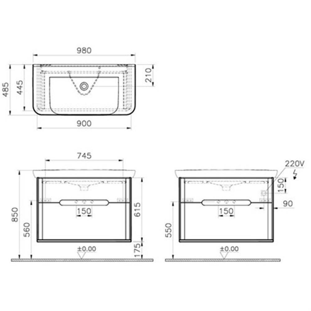 Vitra Sento Çift Çekmeceli Lavabo Dolabı, Ayaksız, 100 Cm, Mat Antrasit 60838VitrA60838Lavabo Dolabı