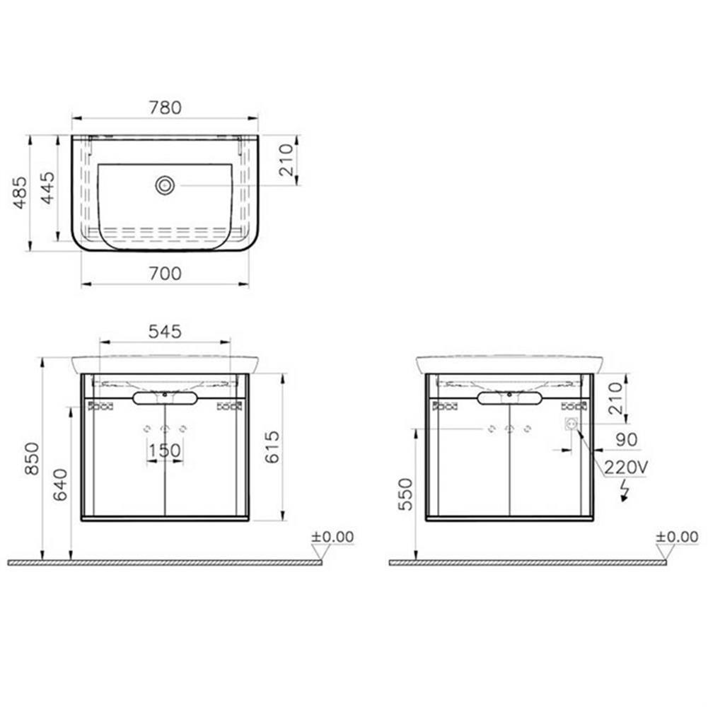 Vitra Sento Kapaklı Lavabo Dolabı, Ayaksız, 80 Cm, Mat Antrasit 60809VitrA60809Lavabo Dolabı