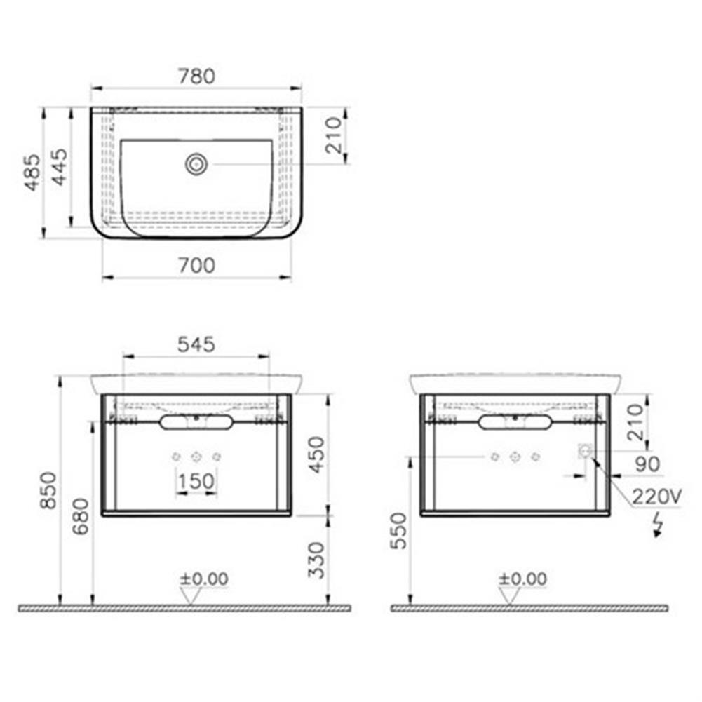Vitra Sento Tek Çekmeceli Lavabo Dolabı, Ayaksız, 80 Cm, Mat Beyaz 60813VitrA60813Lavabo Dolabı