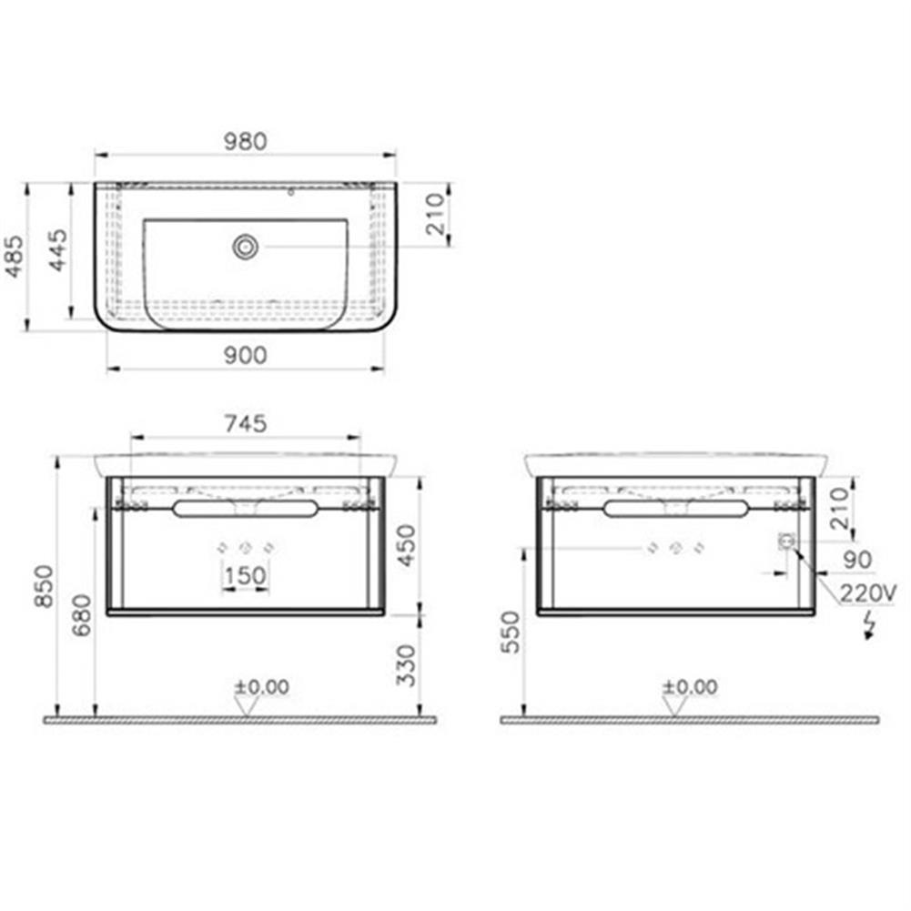 Vitra Sento Tek Çekmeceli Lavabo Dolabı, Ayaksız, 100 Cm, Mat Antrasit 60820VitrA60820Lavabo Dolabı