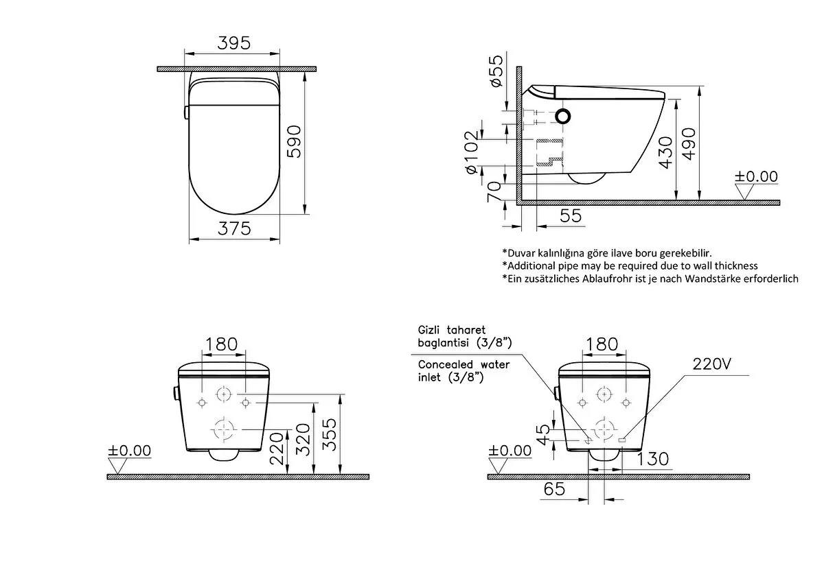 Vitra V-Care Ultra Akıllı Asma Klozet 7234B003-6222  (sadece istanbul teslimat için uygundur )VitrA7234B003-6222Yerden Klozet