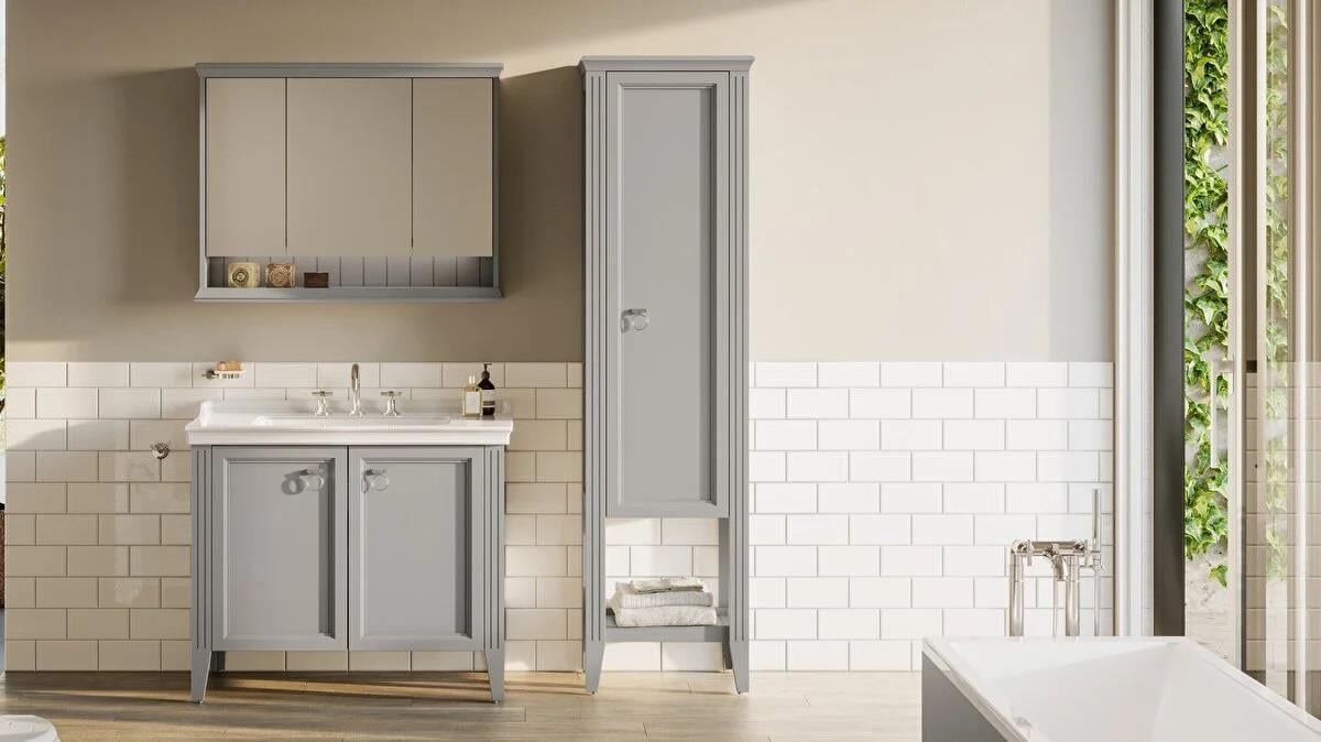 Vitra Valarte Boy Dolabı Krom Kulplu, 55 cm, Mat Gri (Sol) 62241VitrA62241Banyo Boy Dolabı Modelleri 