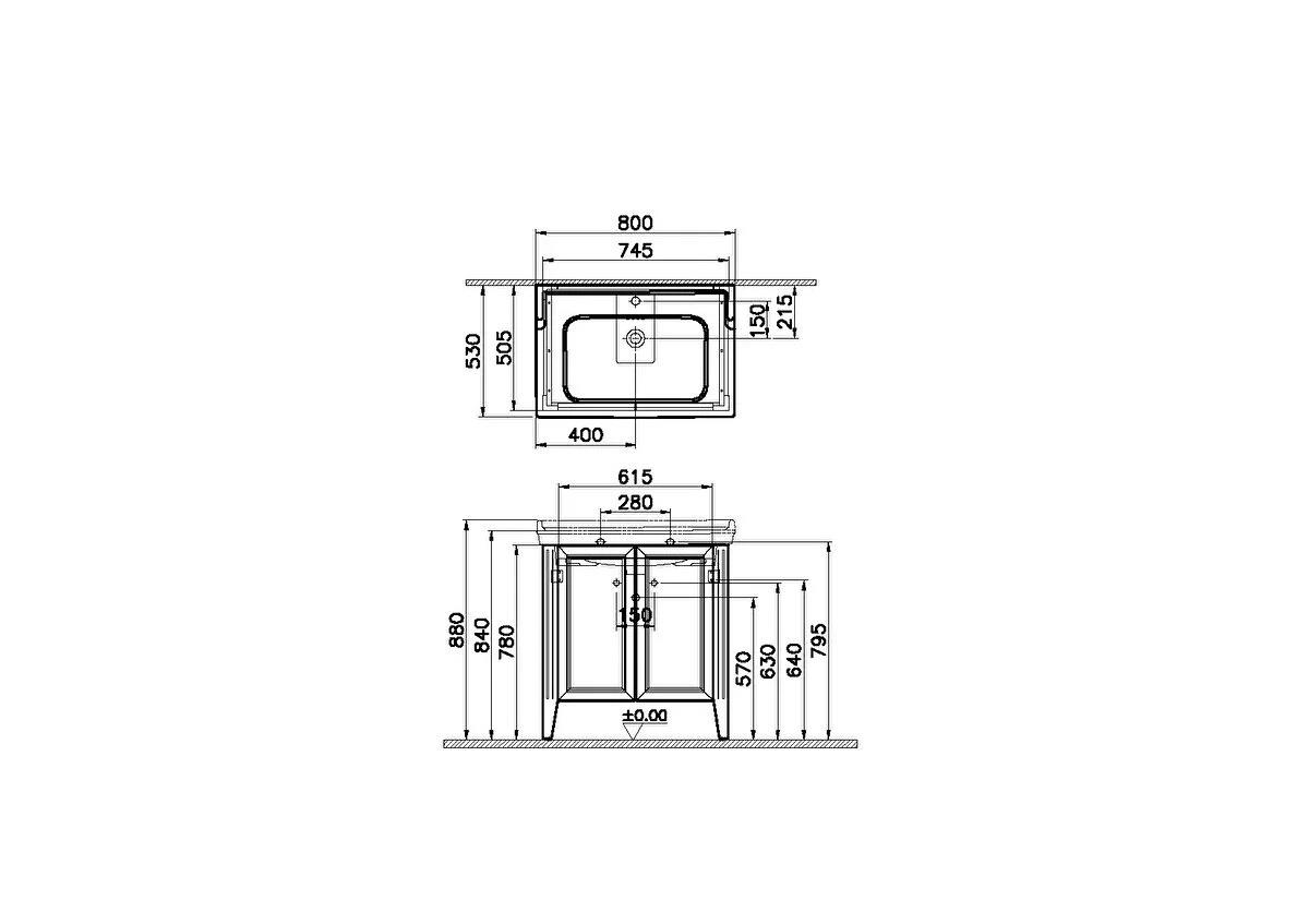 Vitra Valarte Kapaklı Etajerli Lavabo Dolabı, 80 Cm, Mat Beyaz (Lavabo Dahil-Krom Kulplu) 62153VitrA62153Lavabo Dolabı
