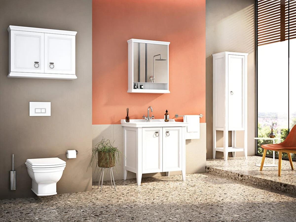 Vitra Valarte Kapaklı Etajerli Lavabo Dolabı, 80 Cm, Mat Beyaz (Lavabo Dahil-Krom Kulplu) 62153VitrA62153Lavabo Dolabı