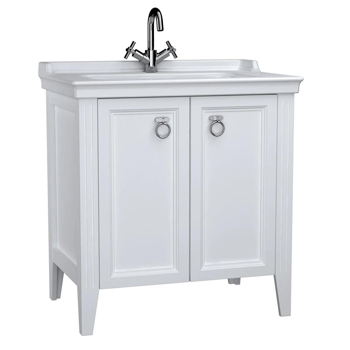 Vitra Valarte Kapaklı Etajerli Lavabo Dolabı, 80 Cm, Mat Beyaz (Lavabo Dahil-Krom Kulplu) 62153VitrA62153Lavabo Dolabı