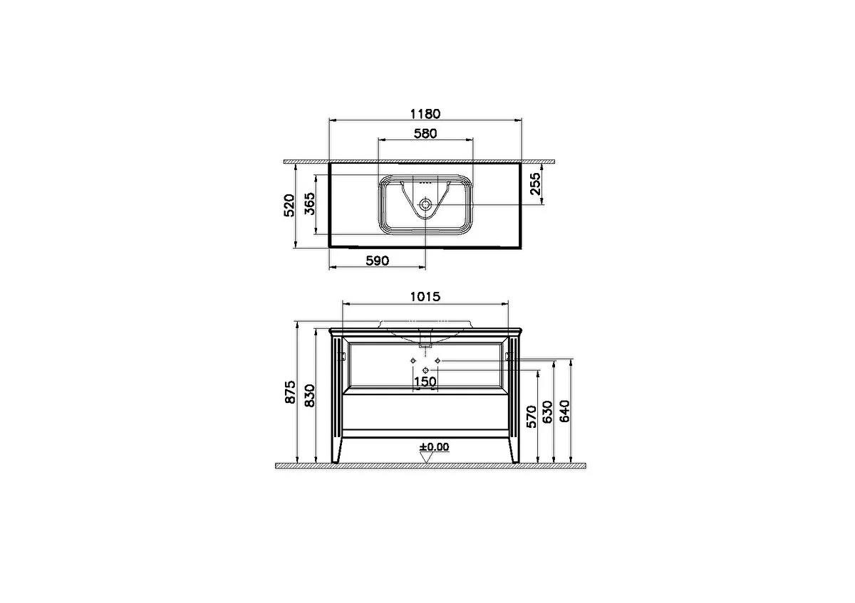 Vitra Valarte Tezgah Üstü Lavabo Dolabı Tek Çekmeceli, 120 Cm, Mat Gri (Lavabo Dahil-Krom Kulplu) 62202VitrA62202Lavabo Dolabı