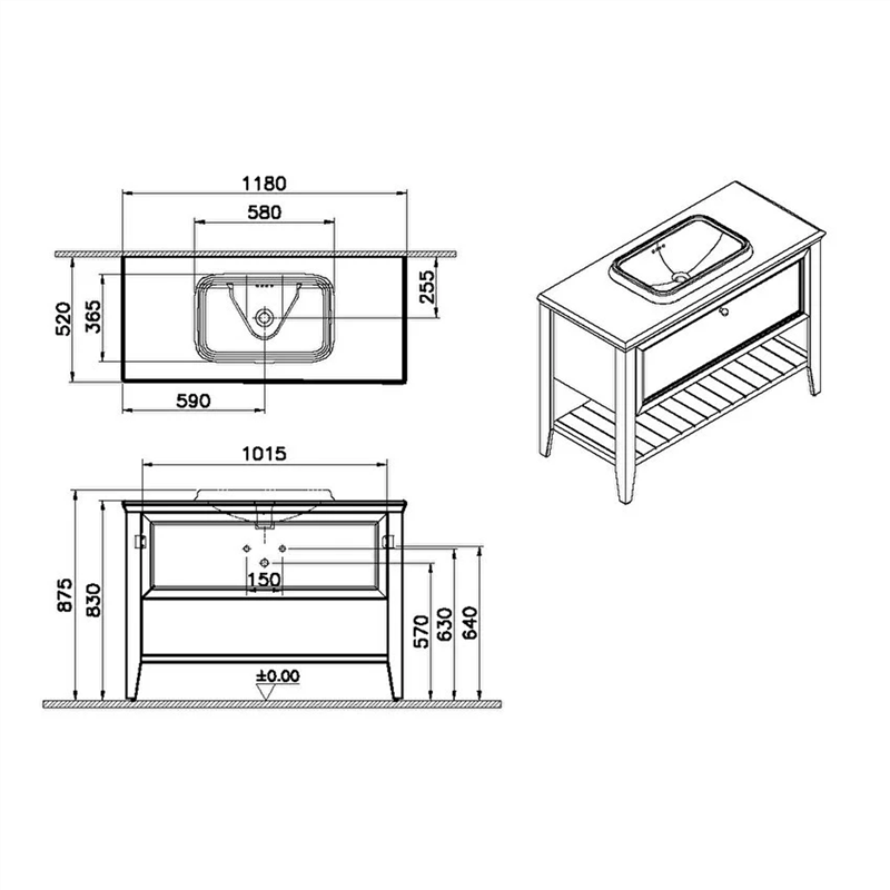 Vitra Valarte Tezgah Üstü Lavabo Dolabı Neo Tek Çekmeceli, 120 Cm, Çelik Mavisi (Mermer Tezgah Ve Lavabo Dahil) 65783VitrA65783Lavabo Dolabı