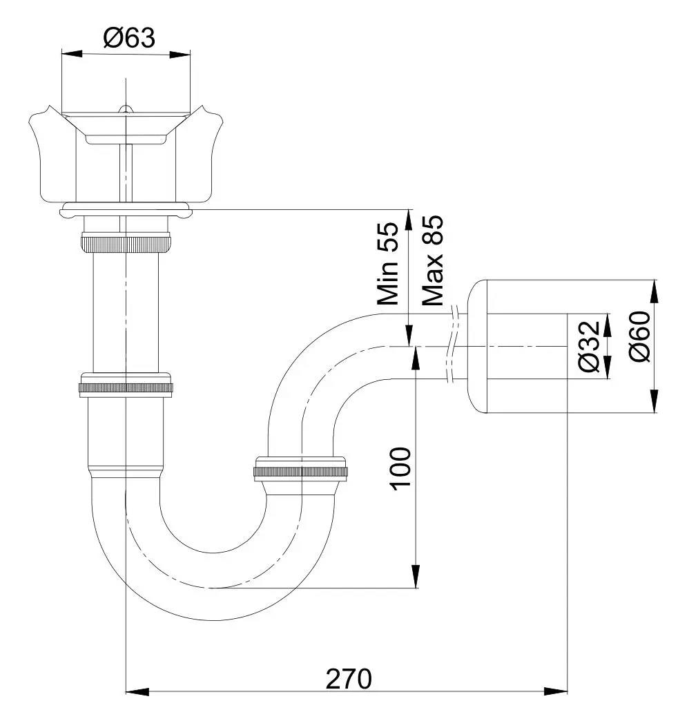 Yak U Borulu Lavabo Sifonu Krom, 102119057Eca102119057Lavabo Tamamlayıcı Ürünler