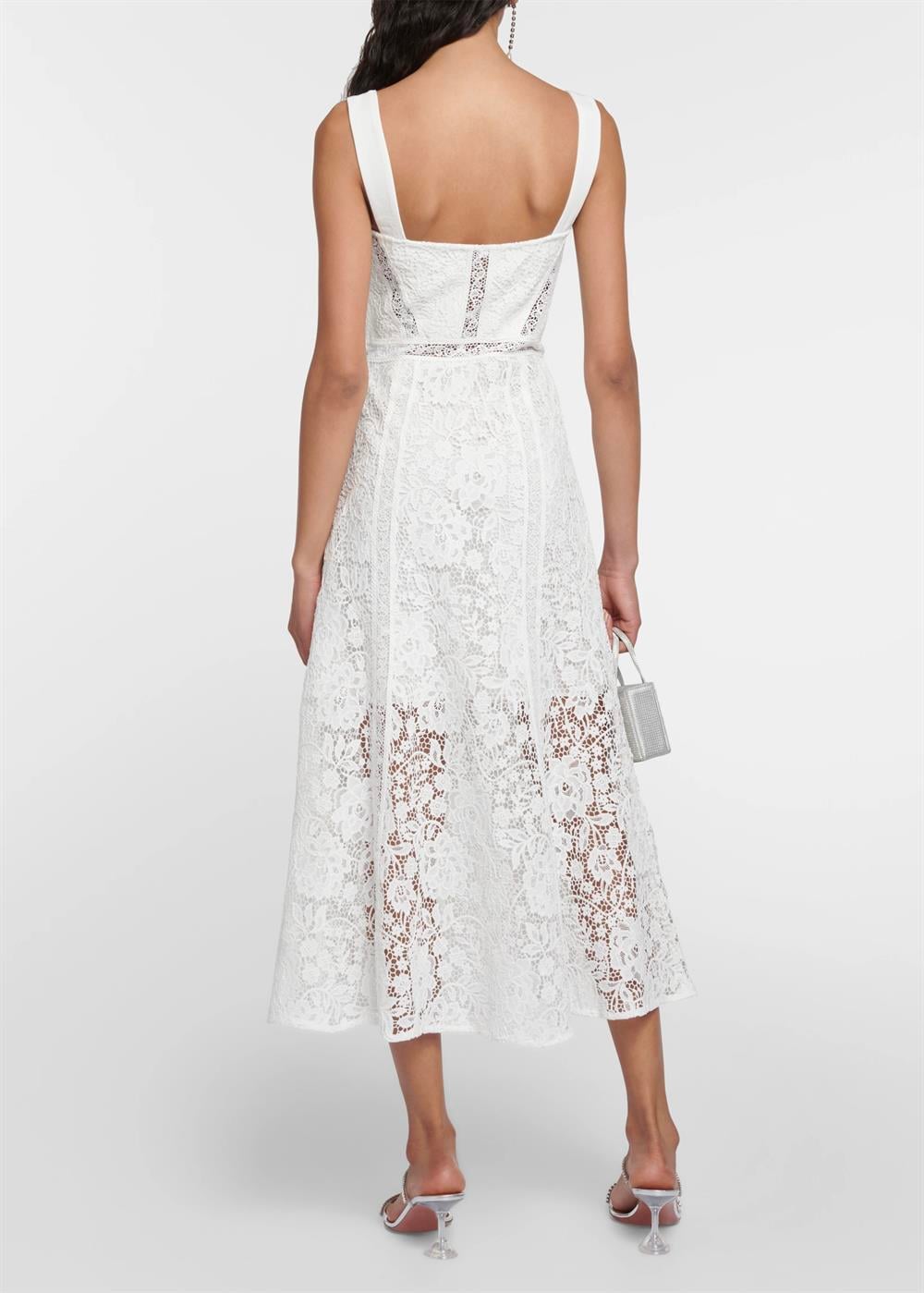 Beyaz Dantel Midi Elbise