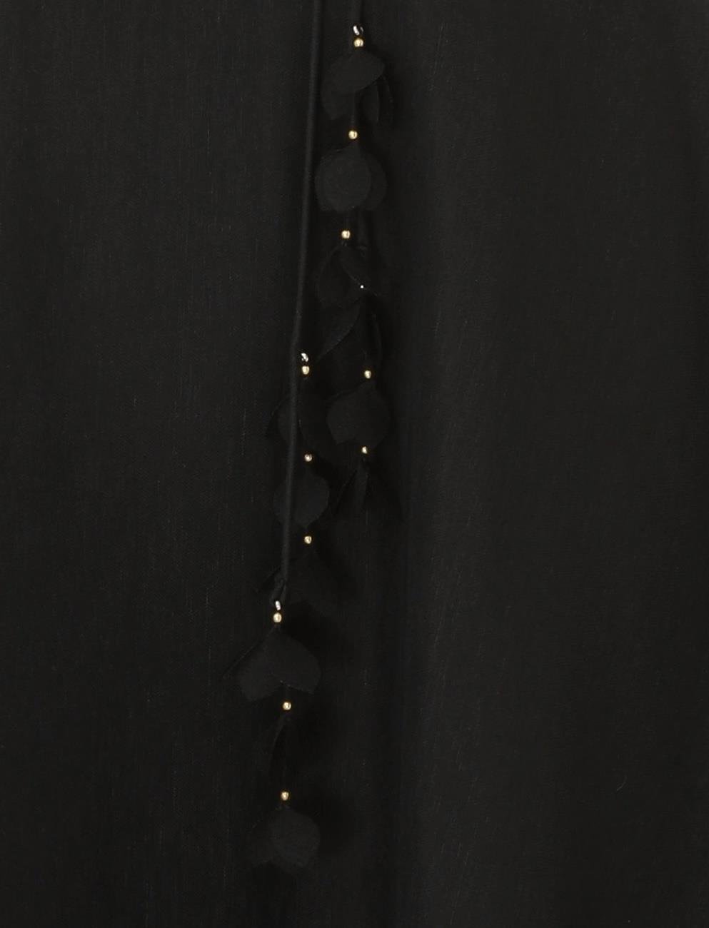 Çiçek Aplikeli Siyah Midi Elbise