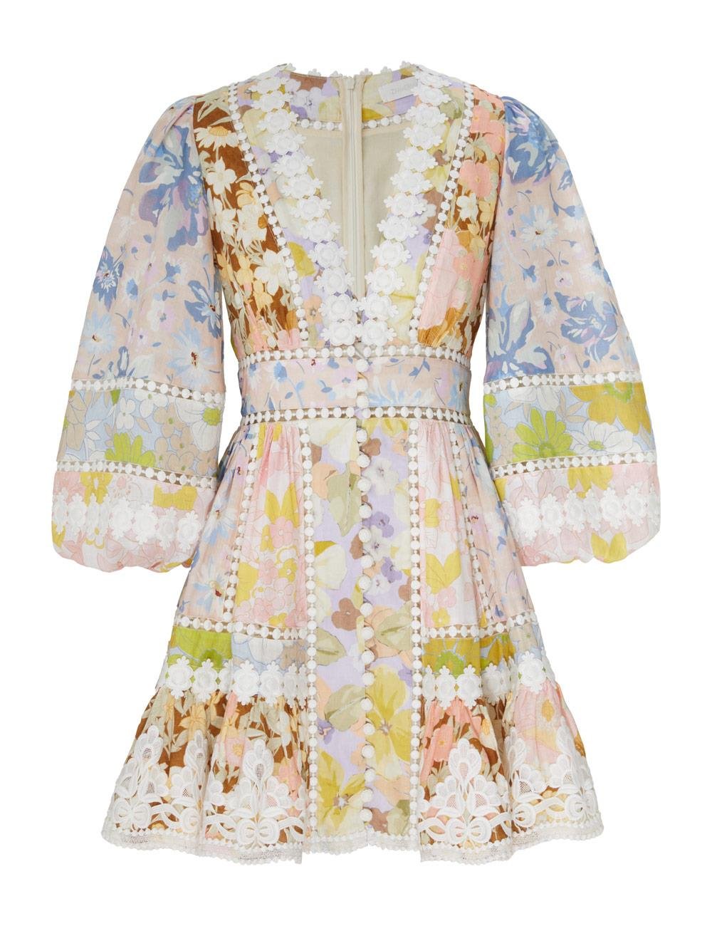 Çiçek Desenli V Yaka Mini Elbise