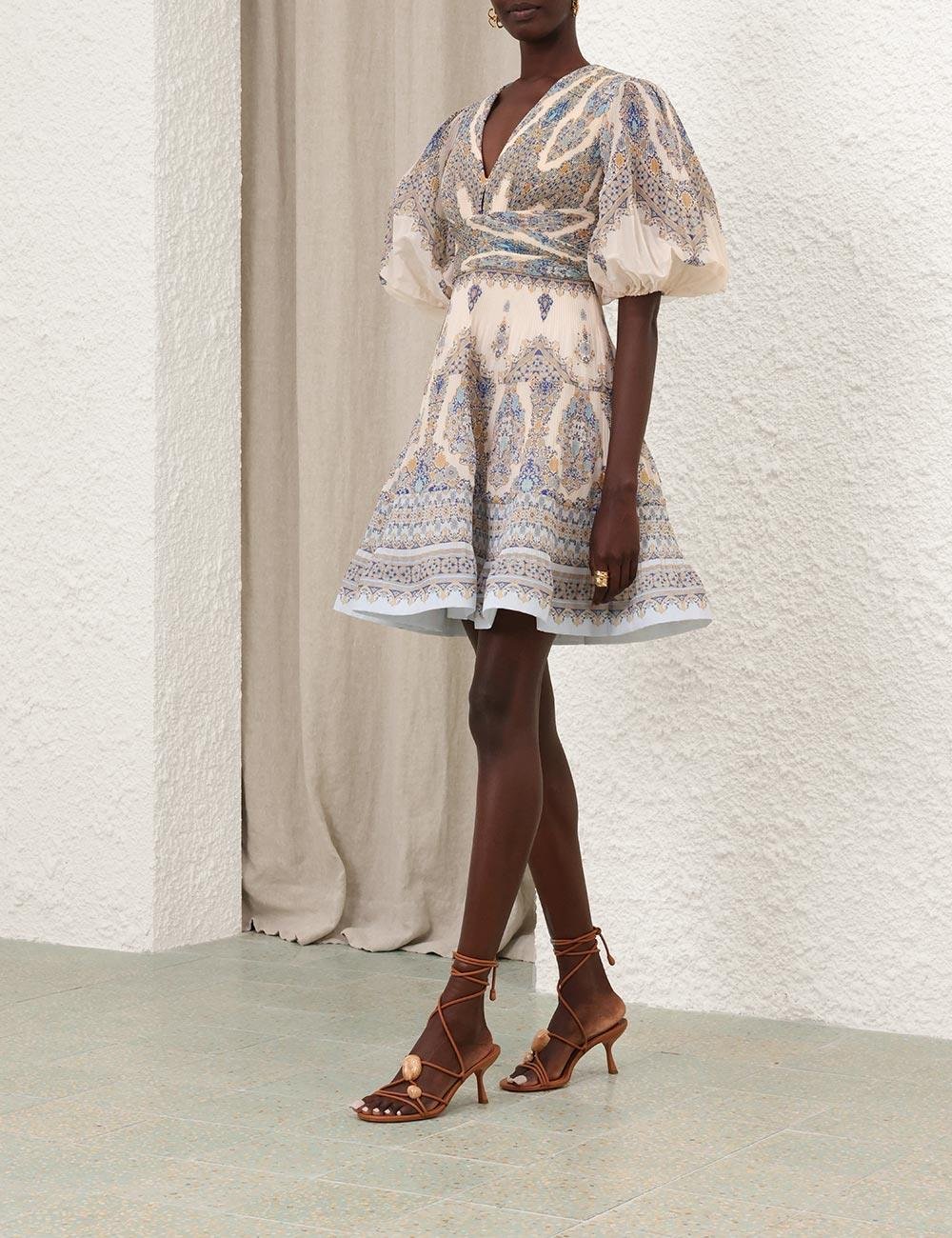 Desenli V Yaka Mini Elbise