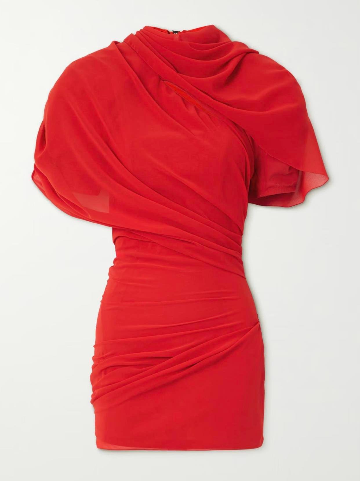 Drapeli Kırmızı Mini Elbise