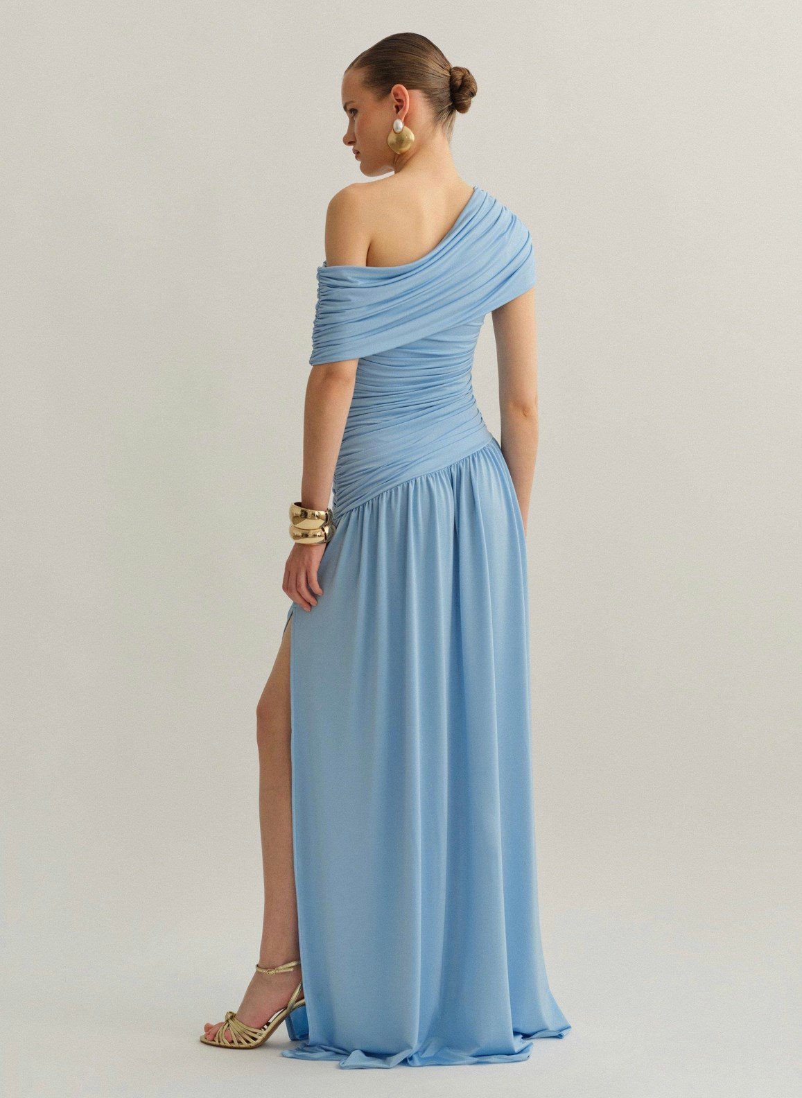 Drapeli Mavi Maksi Elbise