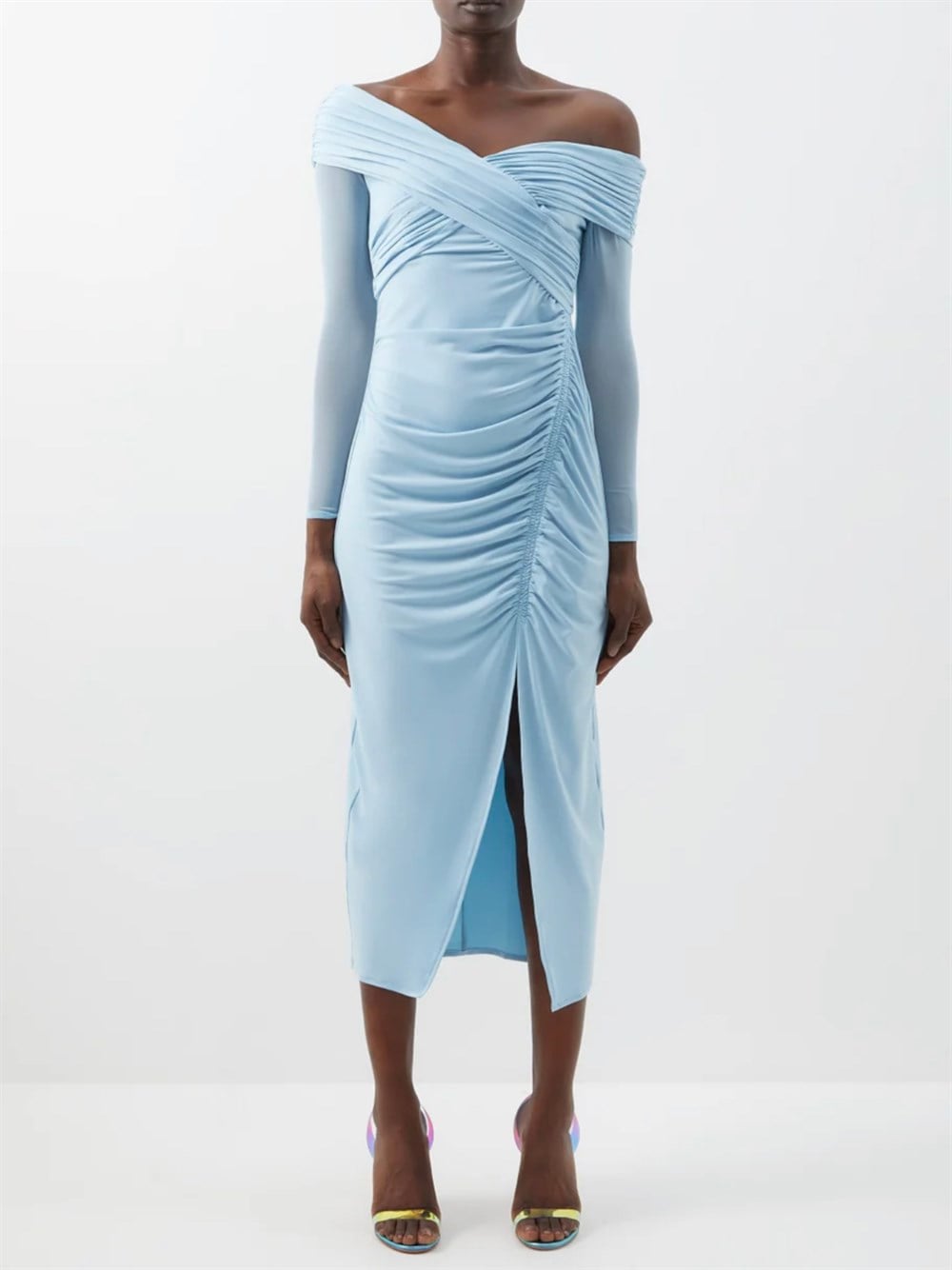 Drapeli Mavi Midi Elbise