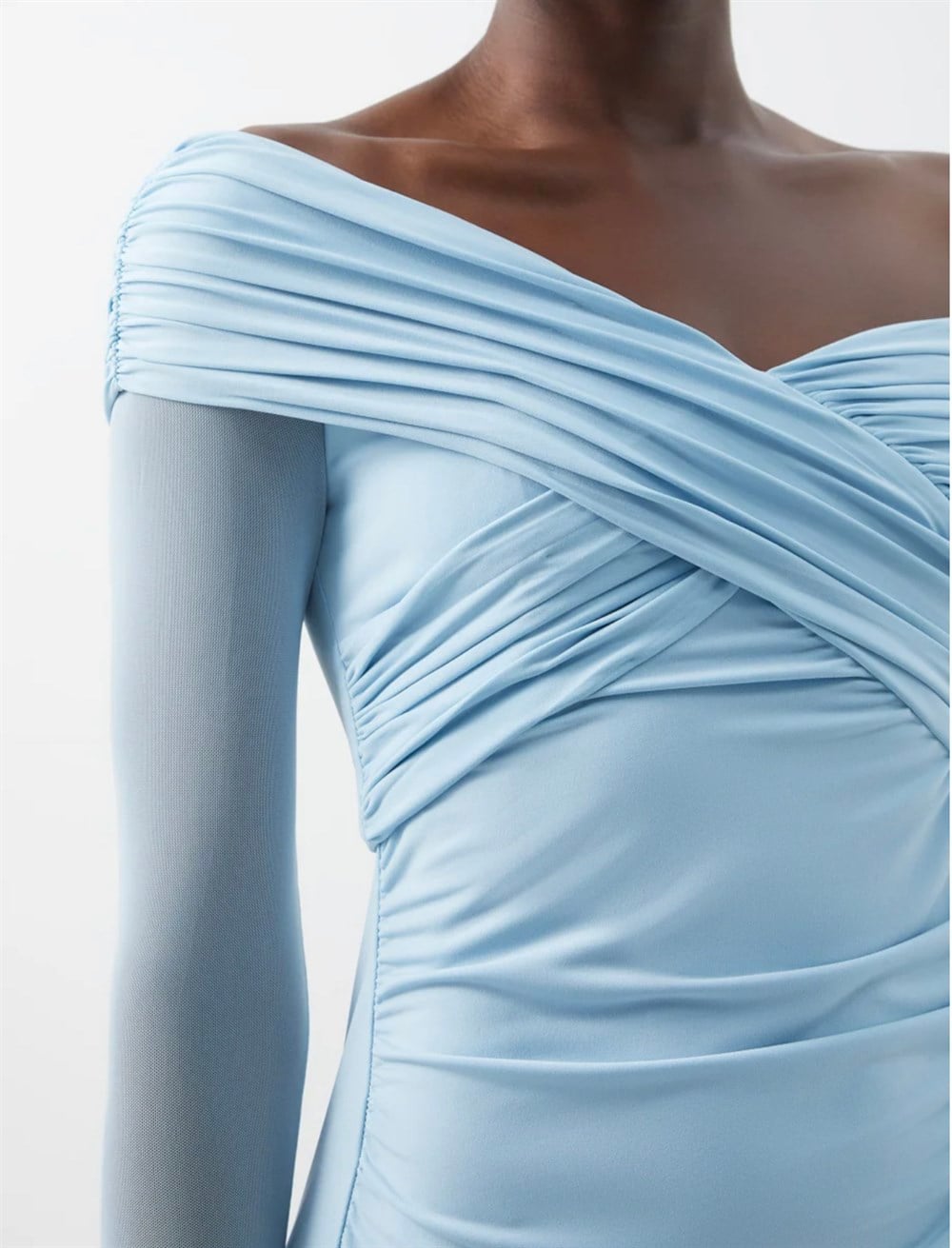 Drapeli Mavi Midi Elbise