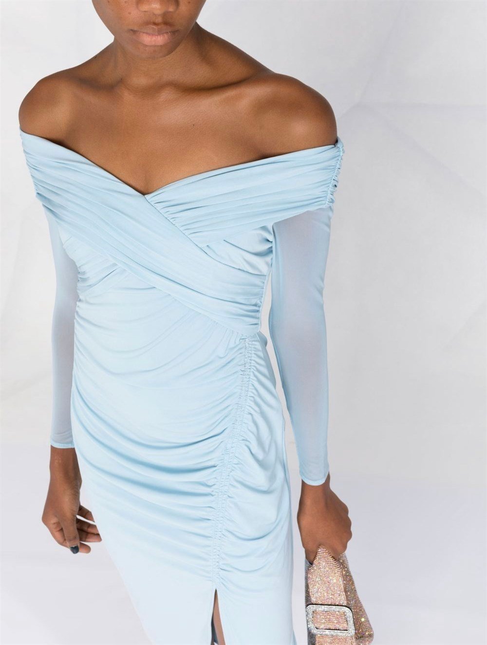 Drapeli Mavi Midi Elbise