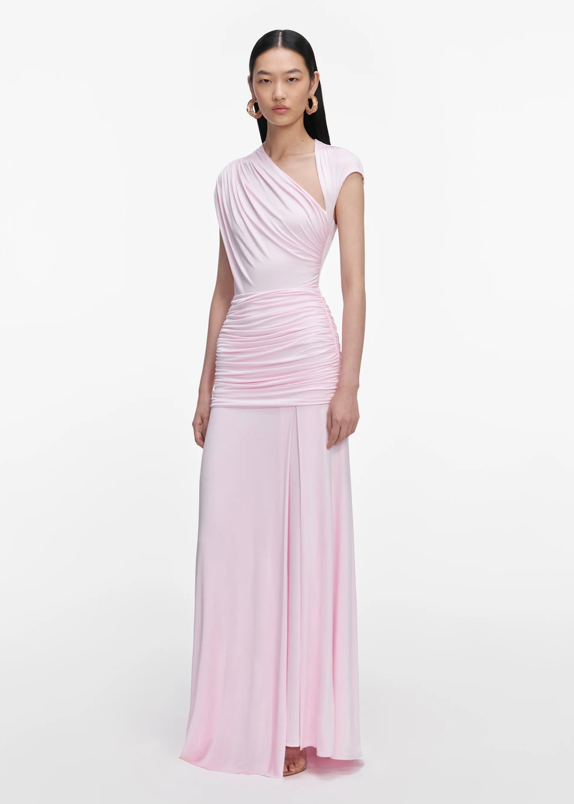 Drapeli Pembe Maksi Elbise