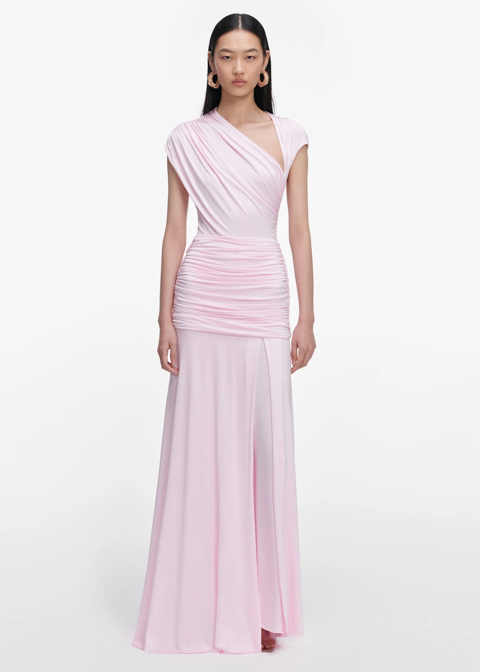 Drapeli Pembe Maksi Elbise