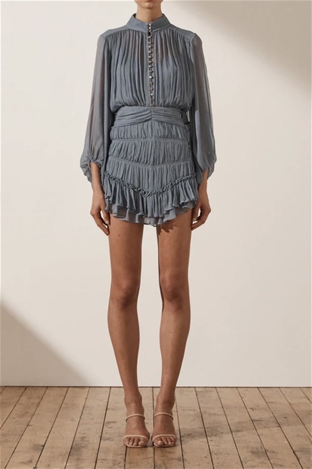 Düğmeli Şifon Mini Elbise